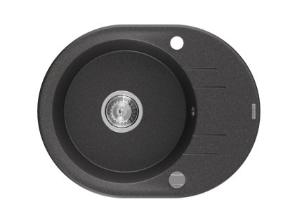 Granitový drez Mexen Kevin s 1 misou a odkapávačom 586 x 458 mm, čierny bodkovaný, chrómový sifón - 6517581005-76