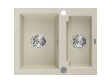 Granitový drez Mexen Carlos s 1,5 miskou 582 x 475 mm, béžový, chrómový sifón - 6518581500-69