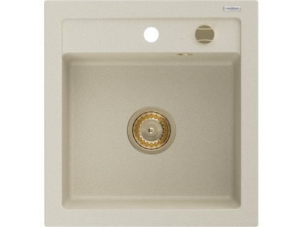 Granitový drez Mexen Vito s 1 misou, 520 x 490 mm, béžový, zlatý sifón - 6503521000-69-G