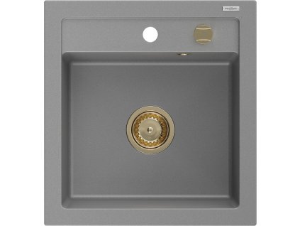 Granitový drez Mexen Vito s 1 misou, 520 x 490 mm, sivý, zlatý sifón - 6503521000-71-G