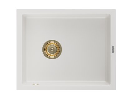 Granitový drez Mexen Pedro s 1 misou 560 x 460 mm, biely, zlatý sifón - 6508561000-20-G