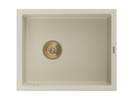 Granitový drez Mexen Pedro s 1 misou 560 x 460 mm, béžový, zlatý sifón - 6508561000-69-G