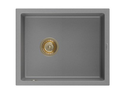 Granitový drez Mexen Pedro s 1 misou 560 x 460 mm, sivý, zlatý sifón - 6508561000-71-G