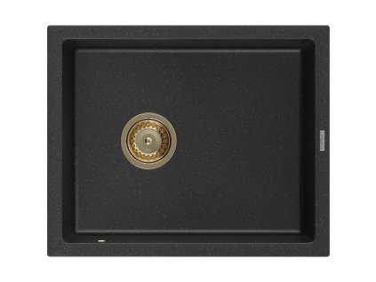 Granitový drez Mexen Pedro s 1 misou 560 x 460 mm, čierna/strieborná metalíza, zlatý sifón - 6508561000-73-G