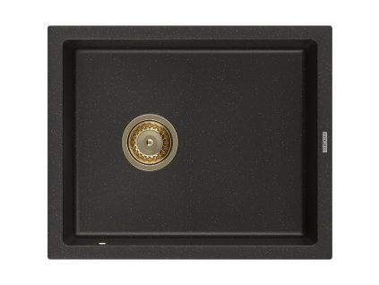 Granitový drez Mexen Pedro s 1 misou 560 x 460 mm, čierna/zlatá metalíza, zlatý sifón - 6508561000-75-G