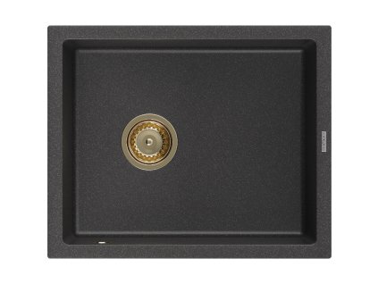 Granitový drez Mexen Pedro s 1 misou 560 x 460 mm, čierny bodkovaný, zlatý sifón - 6508561000-76-G