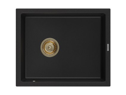 Granitový drez Mexen Pedro s 1 misou 560 x 460 mm, čierny, zlatý sifón - 6508561000-77-G