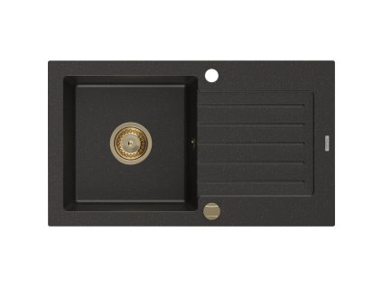Granitový drez Mexen Pablo s 1 misou a odkapávačom 752 x 436 mm, čierna/zlatá metalíza, zlatý sifón - 6510751010-75-G