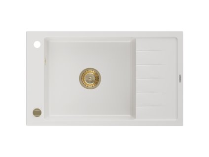 Granitový drez Mexen Elias s 1 misou a odkapávačom 795 x 480 mm, biely, zlatý sifón - 6511791005-20-G