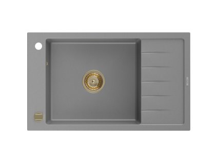 Granitový drez Mexen Elias s 1 misou a odkapávačom 795 x 480 mm, sivý, zlatý sifón - 6511791005-71-G