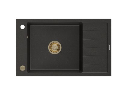 Granitový drez Mexen Elias s 1 misou a odkapávačom 795 x 480 mm, čierna/zlatá metalíza, zlatý sifón - 6511791005-75-G