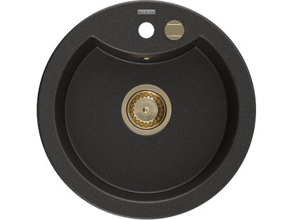 Granitový drez Mexen Diego s 1 misou 488 x 480 mm, čierna/zlatá metalíza, zlatý sifón - 6512481000-75-G