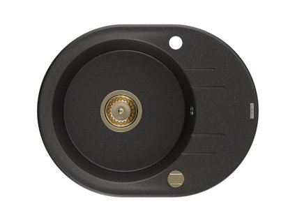 Granitový drez Mexen Kevin s 1 misou a odkapávačom 586 x 458 mm, čierna/zlatá metalíza, zlatý sifón - 6517581005-75-G