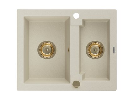 Granitový drez Mexen Carlos s 1,5 miskou 582 x 475 mm, béžový, zlatý sifón - 6518581500-69-G