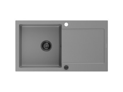 Granitový drez Mexen Leo s 1 misou a odkapávačom 900 x 500 mm, sivý, čierny sifón - 6501901010-71-B