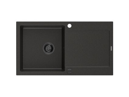 Granitový drez Mexen Leo s 1 misou a odkapávačom 900 x 500 mm, čierna/zlatá metalíza, čierny sifón - 6501901010-75-B