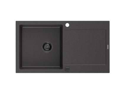 Granitový drez Mexen Leo s 1 misou a odkapávačom 900 x 500 mm, čierny bodkovaný, čierny sifón - 6501901010-76-B