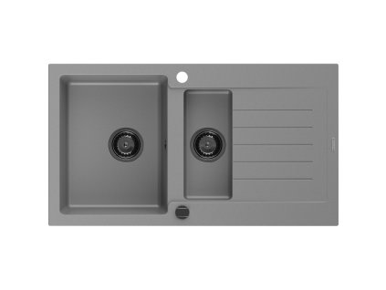 Granitový drez Mexen Matias s 1,5 miskou a odkapávačom 900 x 505 mm, sivý, čierny sifón - 6502901505-71-B