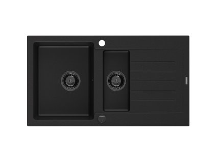 Granitový drez Mexen Matias s 1,5 miskou a odkapávačom 900 x 505 mm, čierny, čierny sifón - 6502901505-77-B