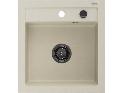 Granitový drez Mexen Vito s 1 misou, 520 x 490 mm, béžový, čierny sifón - 6503521000-69-B