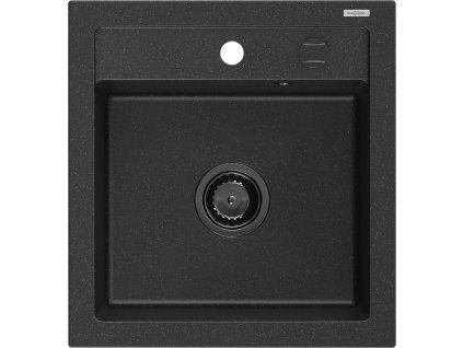 Granitový drez Mexen Vito s 1 umývadlom 520 x 490 mm, čierna/strieborná metalíza, čierny sifón - 6503521000-73-B