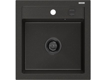 Granitový drez Mexen Vito s 1 misou 520 x 490 mm, čierna/zlatá metalíza, čierny sifón - 6503521000-75-B