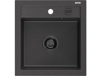 Granitový drez Mexen Vito s 1 misou 520 x 490 mm, čierny bodkovaný, čierny sifón - 6503521000-76-B