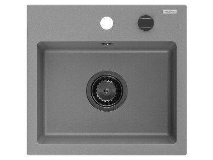 Granitový drez Mexen Milo s 1 misou 435 x 410 mm, sivý, čierny sifón - 6505441000-71-B