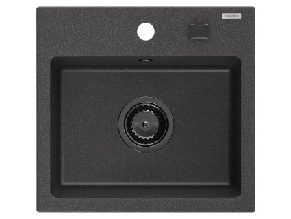 Granitový drez Mexen Milo s 1 misou 435 x 410 mm, čierny bodkovaný, čierny sifón - 6505441000-76-B