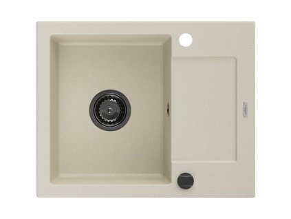 Granitový drez Mexen Enzo s 1 misou a odkapávačom 576 x 465 mm, béžový, čierny sifón - 6506571005-69-B
