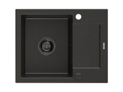 Granitový drez Mexen Enzo s 1 misou a odkapávačom 576 x 465 mm, čierna/zlatá metalíza, čierny sifón - 6506571005-75-B