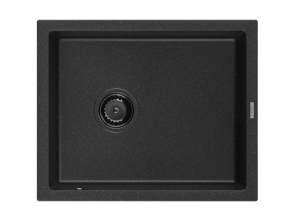 Granitový drez Mexen Pedro s 1 umývadlom 560 x 460 mm, čierna/strieborná metalíza, čierny sifón - 6508561000-73-B