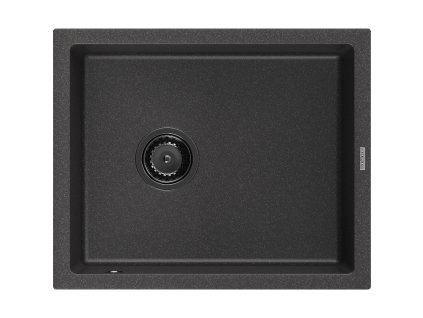 Granitový drez Mexen Pedro s 1 misou 560 x 460 mm, čierny bodkovaný, čierny sifón - 6508561000-76-B