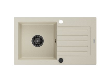 Mexen Pablo 1-komorový granitový drez s odkapávačom 752 x 436 mm, béžový, čierny sifón - 6510751010-69-B