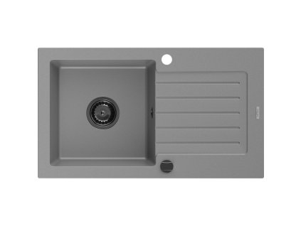 Granitový drez Mexen Pablo s 1 misou a odkapávačom 752 x 436 mm, sivý, čierny sifón - 6510751010-71-B