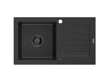Granitový drez Mexen Pablo s 1 misou a odkapávačom 752 x 436 mm, čierna/strieborná metalíza, čierny sifón - 6510751010-73-B