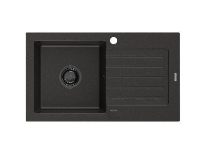 Granitový drez Mexen Pablo s 1 misou a odkapávačom 752 x 436 mm, čierna/zlatá metalíza, čierny sifón - 6510751010-75-B