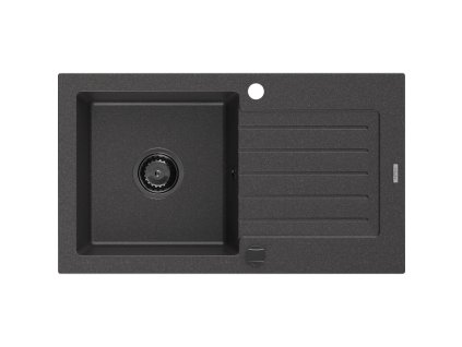 Granitový drez Mexen Pablo s 1 misou a odkapávačom 752 x 436 mm, čierny bodkovaný, čierny sifón - 6510751010-76-B