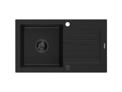 Granitový drez Mexen Pablo s 1 misou a odkapávačom 752 x 436 mm, čierny, čierny sifón - 6510751010-77-B