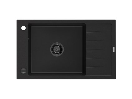 Granitový drez Mexen Elias s 1 misou a odkapávačom 795 x 480 mm, čierny, čierny sifón - 6511791005-77-B