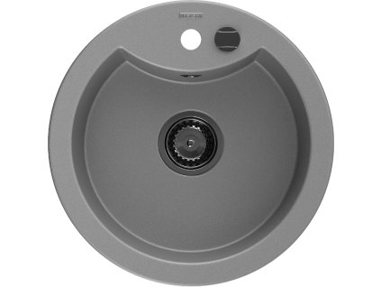 Granitový drez Mexen Diego s 1 misou 488 x 480 mm, sivý, čierny sifón - 6512481000-71-B