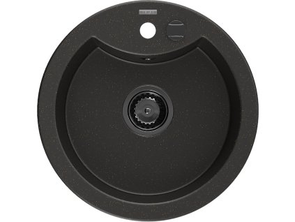 Granitový drez Mexen Diego s 1 misou 488 x 480 mm, čierna/zlatá metalíza, čierny sifón - 6512481000-75-B