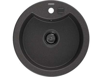 Granitový drez Mexen Diego s 1 misou 488 x 480 mm, čierny bodkovaný, čierny sifón - 6512481000-76-B