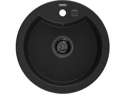 Granitový drez Mexen Diego s 1 misou 488 x 480 mm, čierny, čierny sifón - 6512481000-77-B