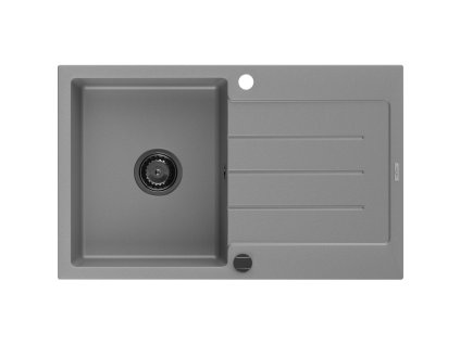 Granitový drez Mexen Bruno s 1 misou a odkapávačom 795 x 495 mm, sivý, čierny sifón - 6513791010-71-B