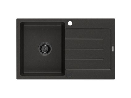 Granitový drez Mexen Bruno s 1 misou a odkapávačom 795 x 495 mm, čierna/zlatá metalíza, čierny sifón - 6513791010-75-B