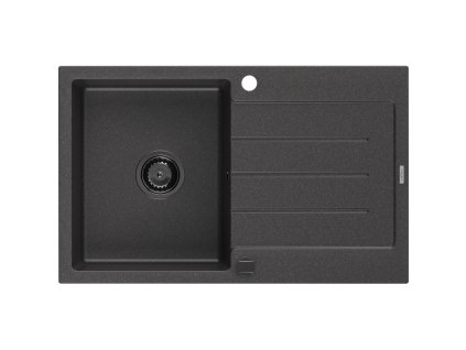 Granitový drez Mexen Bruno s 1 misou a odkapávačom 795 x 495 mm, čierny bodkovaný, čierny sifón - 6513791010-76-B