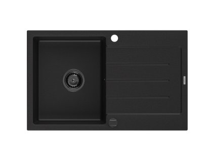 Granitový drez Mexen Bruno s 1 misou a odkapávačom 795 x 495 mm, čierny, čierny sifón - 6513791010-77-B