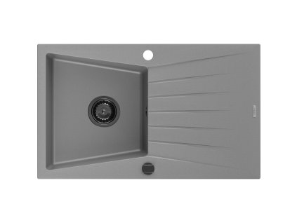 Granitový drez Mexen Cesar s 1 misou a odkapávačom 775 x 470 mm, sivý, čierny sifón - 6514771010-71-B