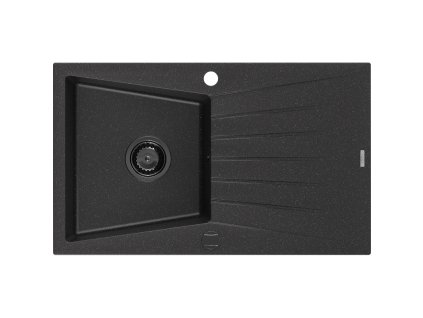 Granitový drez Mexen Cesar s 1 misou a odkapávačom 775 x 470 mm, čierna/strieborná metalíza, čierny sifón - 6514771010-73-B